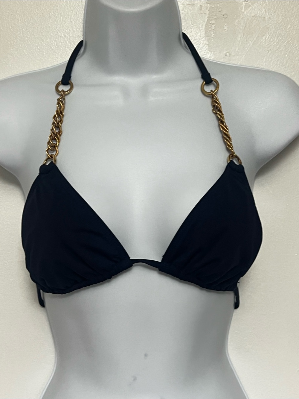 L SPACE Navy Chain-Detail Triangle Bikini Top sz small bottom size Medium
